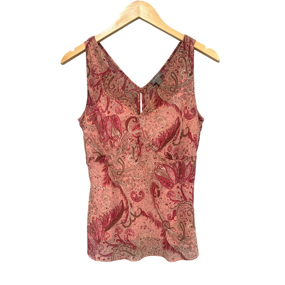 Vintage Y2K Babydoll Silk Ann Taylor Paisley Sleeveless Top Women 4 Pink Boho
